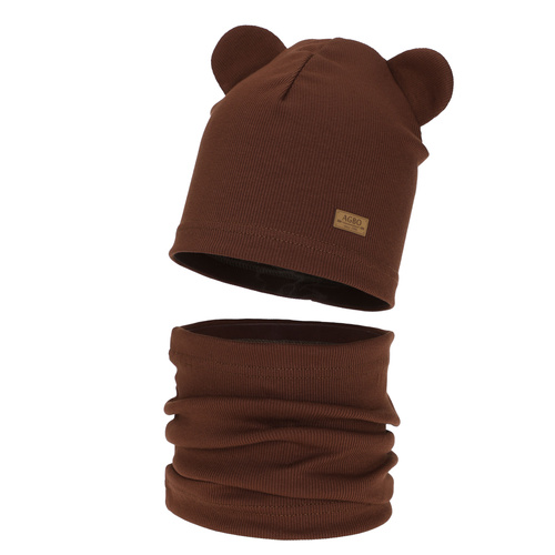 Boy's spring, autumn set: hat and tube scarf, brown Gregory