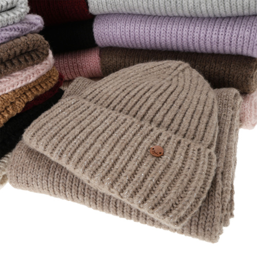 Woman's winter set: hat and scarf, beige, with merino wool, Tolvia
