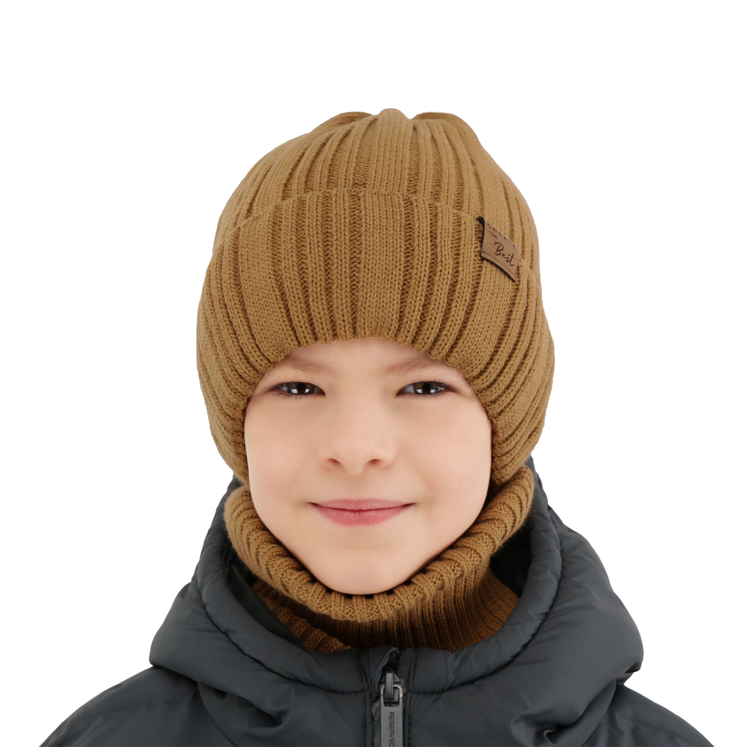 Boy's winter set: hat and tube scarf camel Klaris
