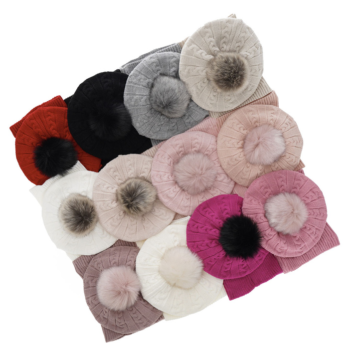 Girl's winter set: hat and tube scarf red Koffi with pompom