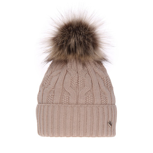 Woman's winter hat beige Laona with pompom
