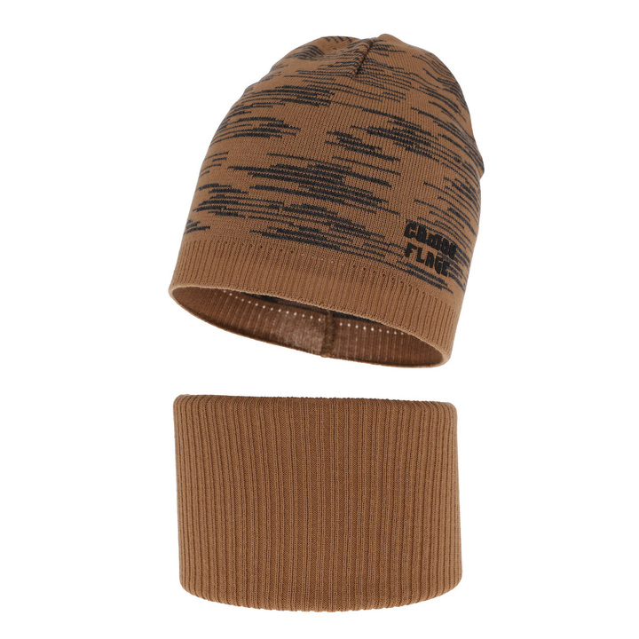 Children's autumn/ spring set: hat and tube scarf, with cotton, brown Carter
