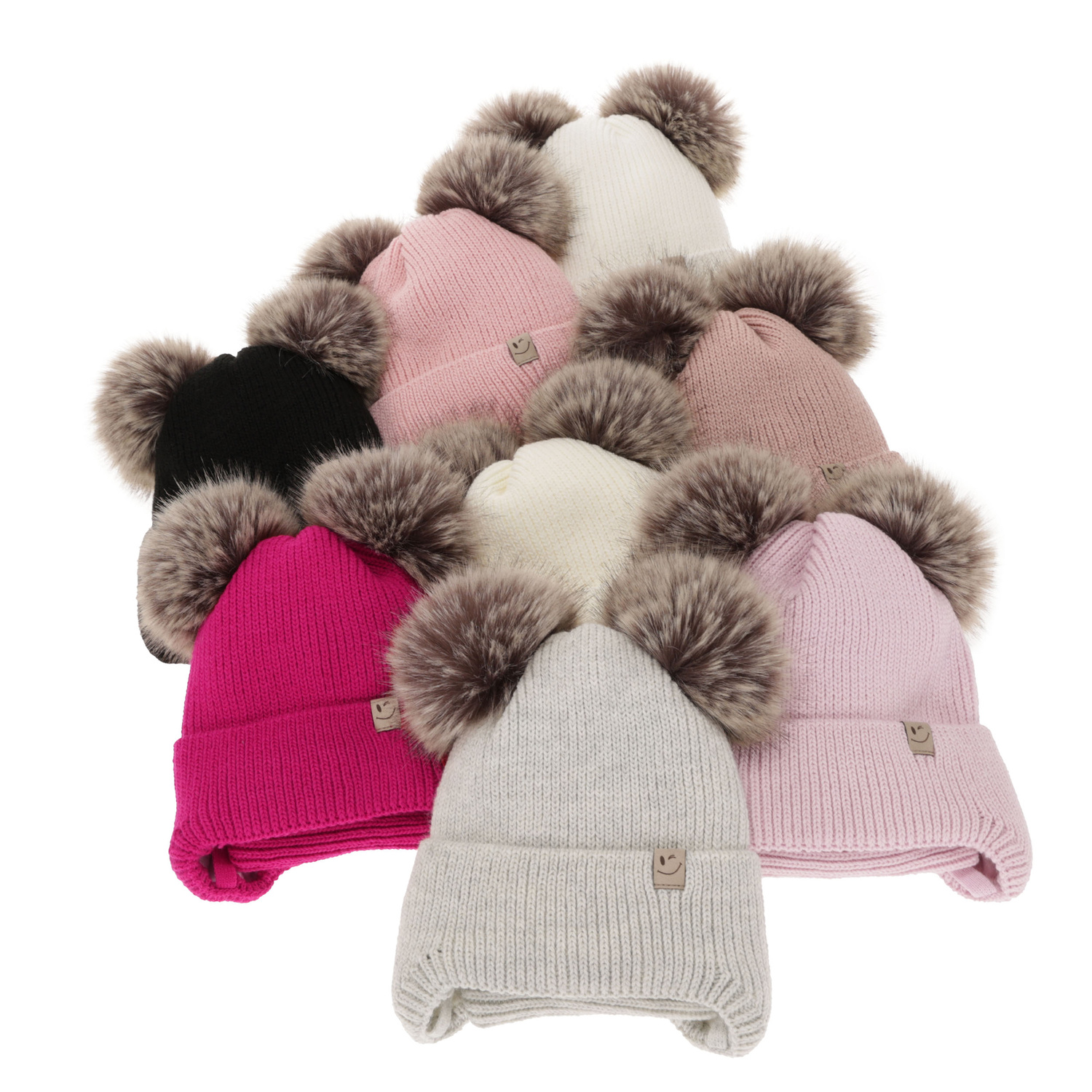 Girl's winter set: hat and tube scarf violet with two pompom Zori