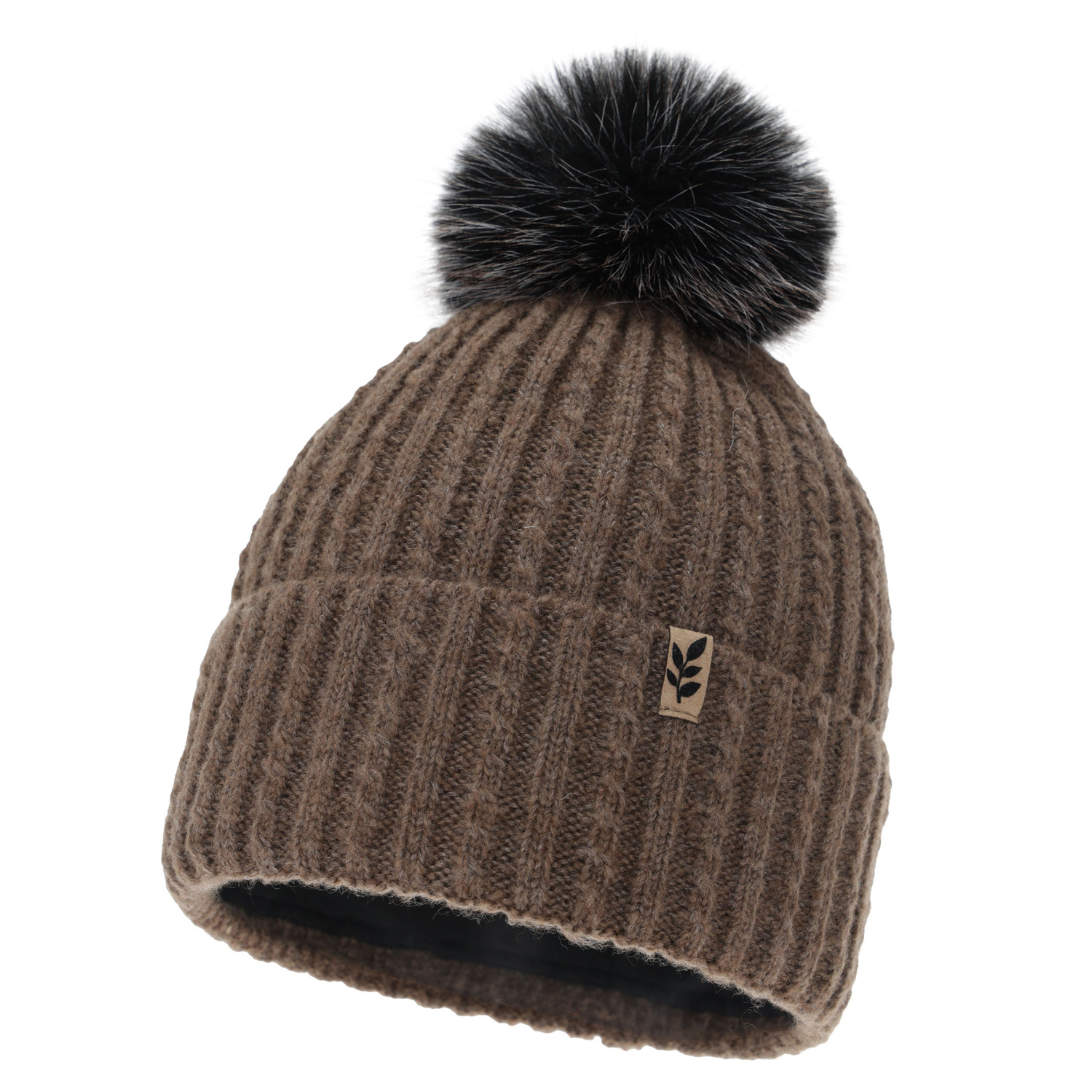 Woman's winter hat, brown, with pompom, Calista