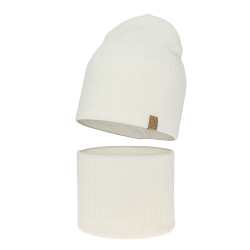 Girl spring autumn set hat and tube scarf white 100% extra fine merino wool Ricona
