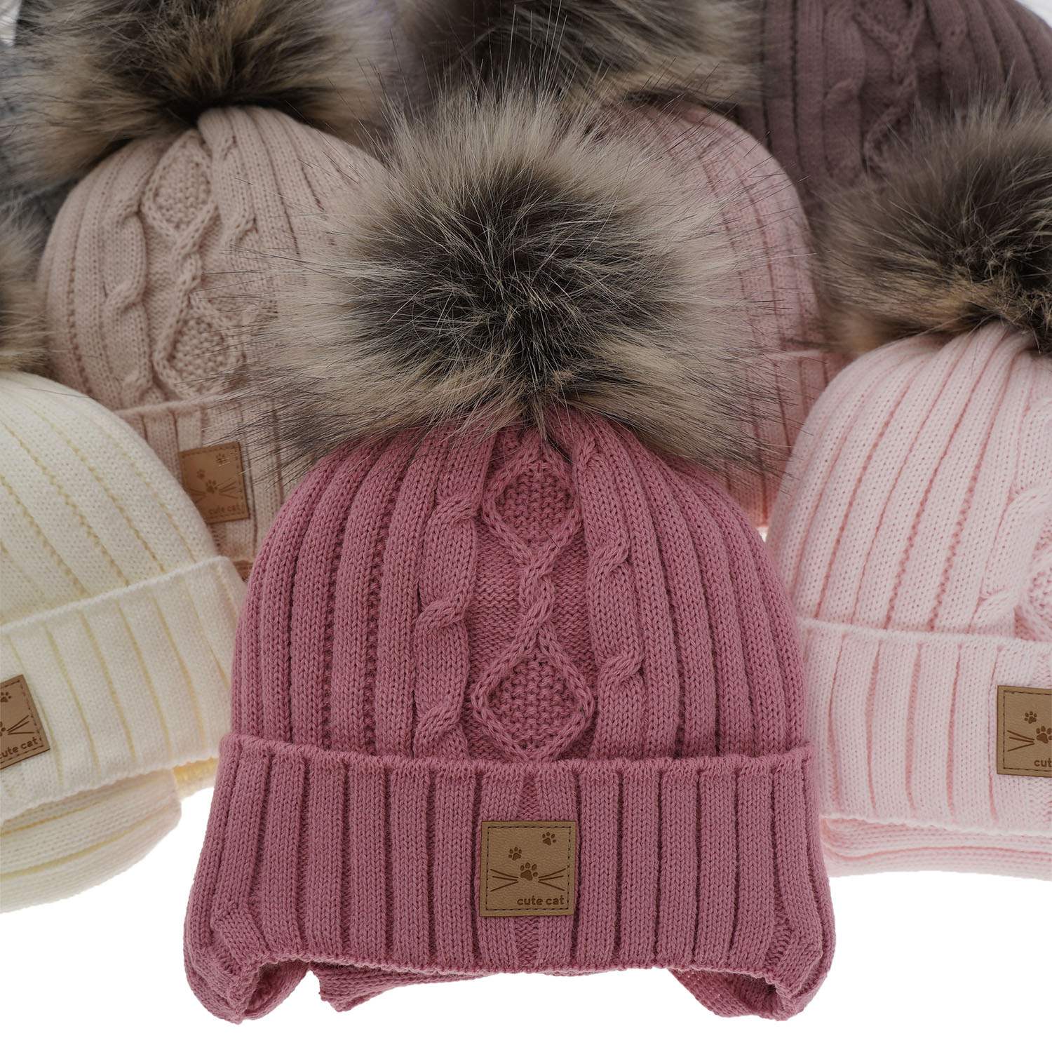 Girl's winter set: hat and tube scarf grey Aida with pompom