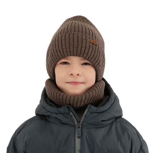 Boy's winter set: hat and tube scarf grey merino wool Palermo