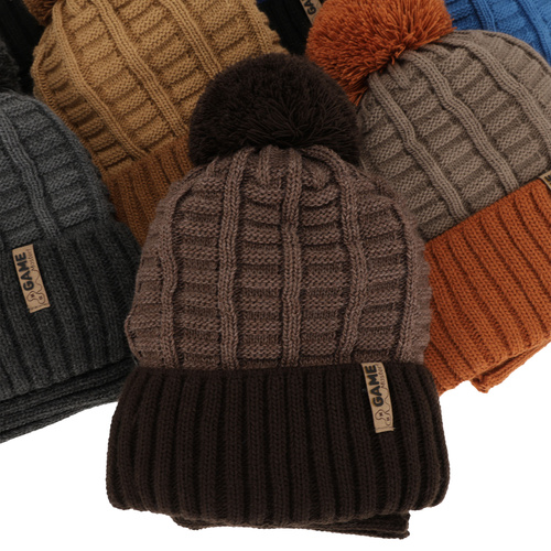 Boy's winter set: hat and tube scarf black with pompom Leo