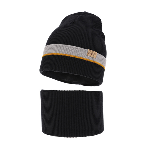 Children's autumn/ spring set: hat and tube scarf, with cotton, black Antonio