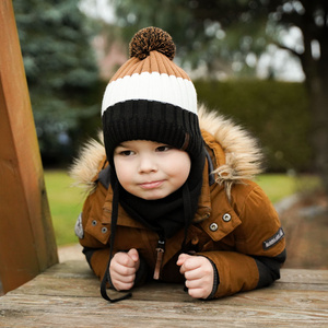 Boy's winter set: hat and tube scarf grey Hary with pompom