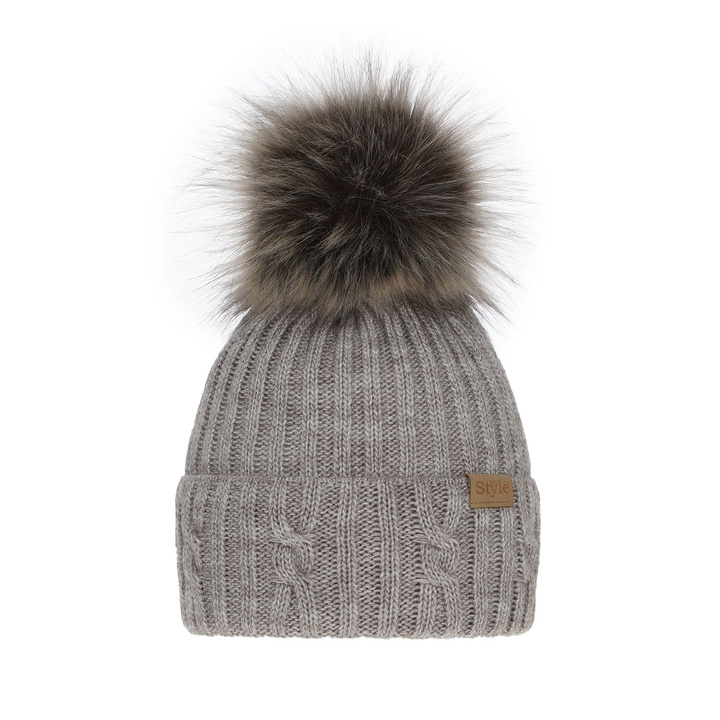 Woman's winter hat beige Lawina with pompom