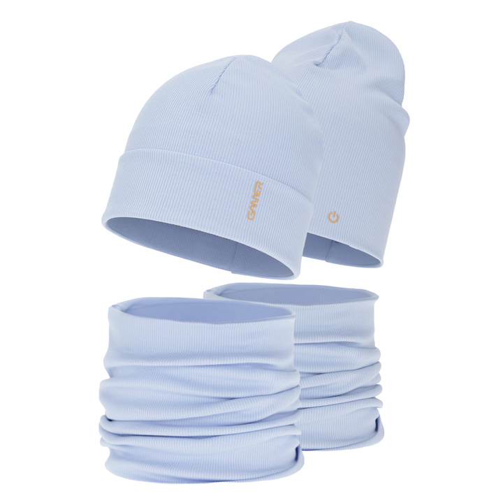 Boy's spring, autumn set: hat and tube scarf, blue, cotton, Desider