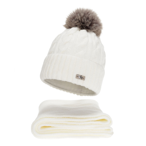 Woman's winter set: hat and scarf, cream, Lunetta