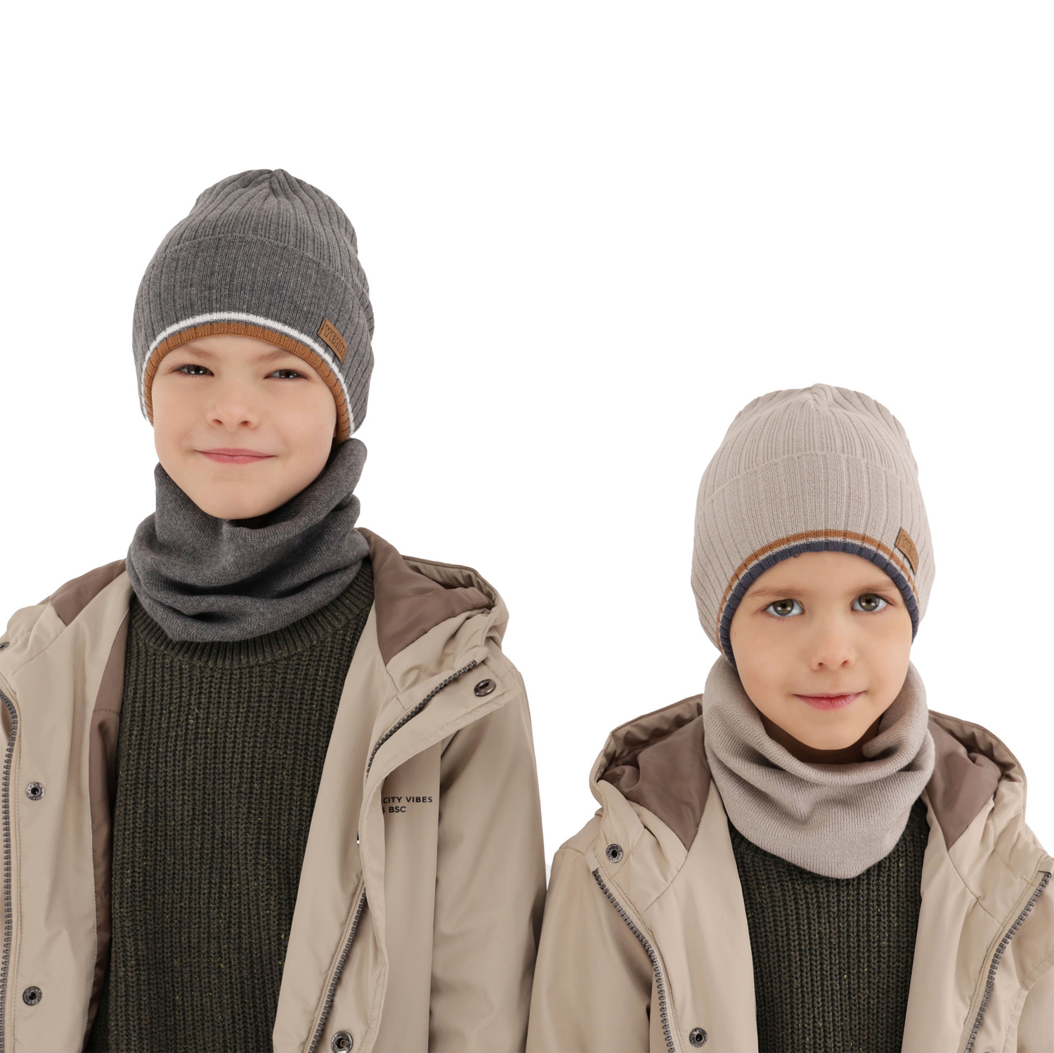 Children's autumn/ spring set: hat and tube scarf, with cotton, green London