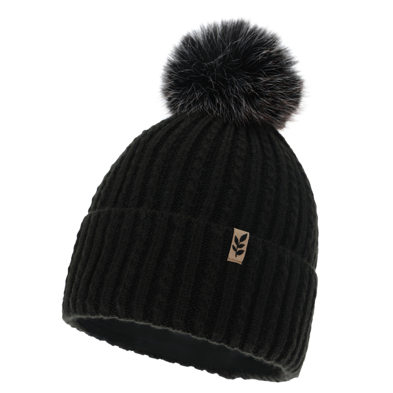 Woman's winter hat, black, with pompom, Calista