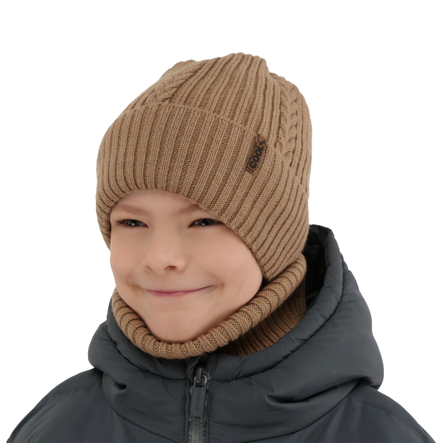 Boy's winter set: hat and tube scarf green 100% extra finemerino wool Wilson
