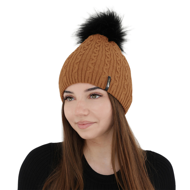 Woman's winter hat camel Xena with pompom