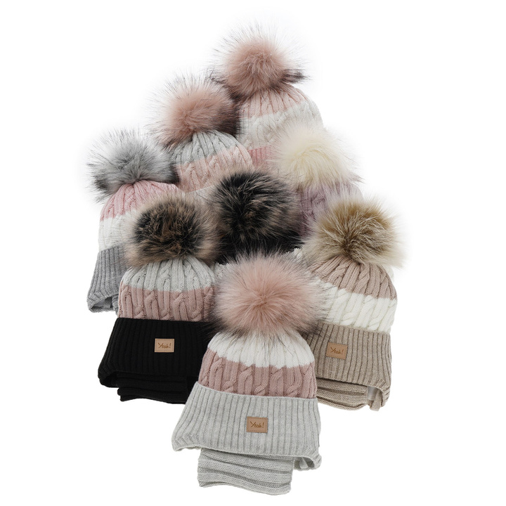 Girl's winter set: hat and tube scarf black Riviera with pompom