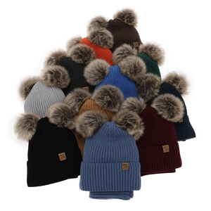 Boy's winter set: hat and tube scarf black with two pompoms Oxford