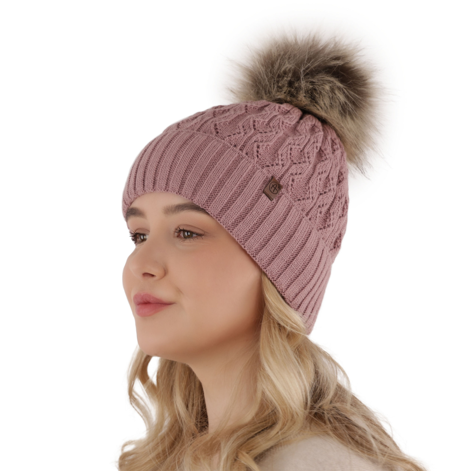 Woman's winter hat grey Katty with pompom