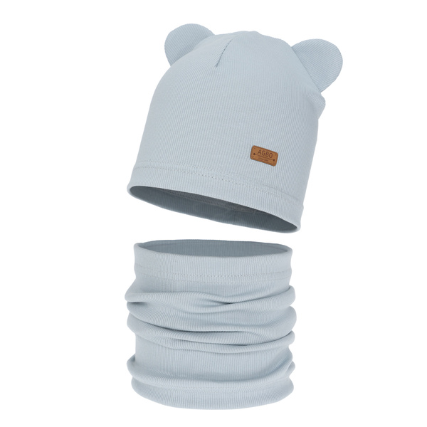 Girl's spring, autumn set: hat and tube scarf, cotton, gray Georgea