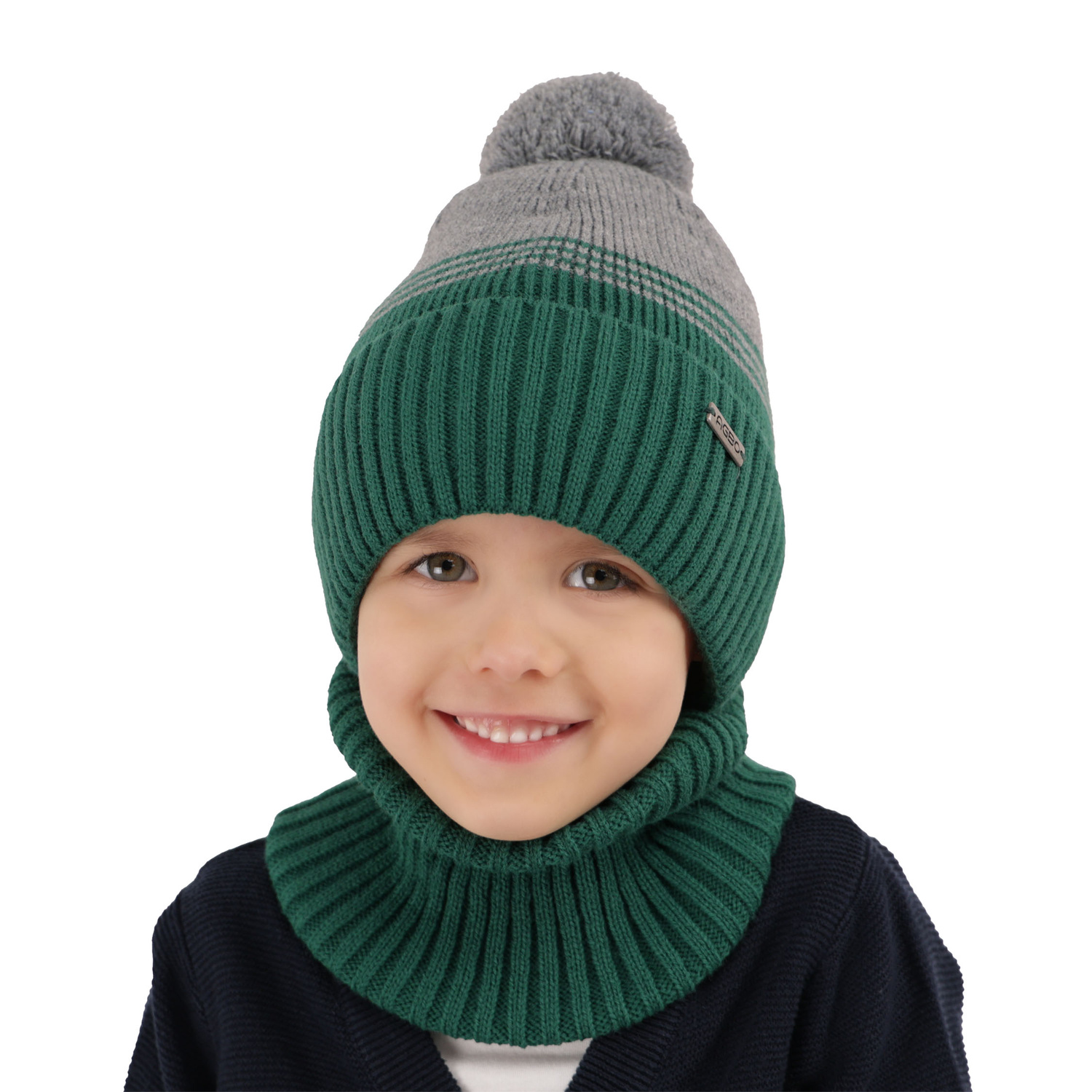 Boy's winter set: hat and tube scarf grey with pompom Pallas