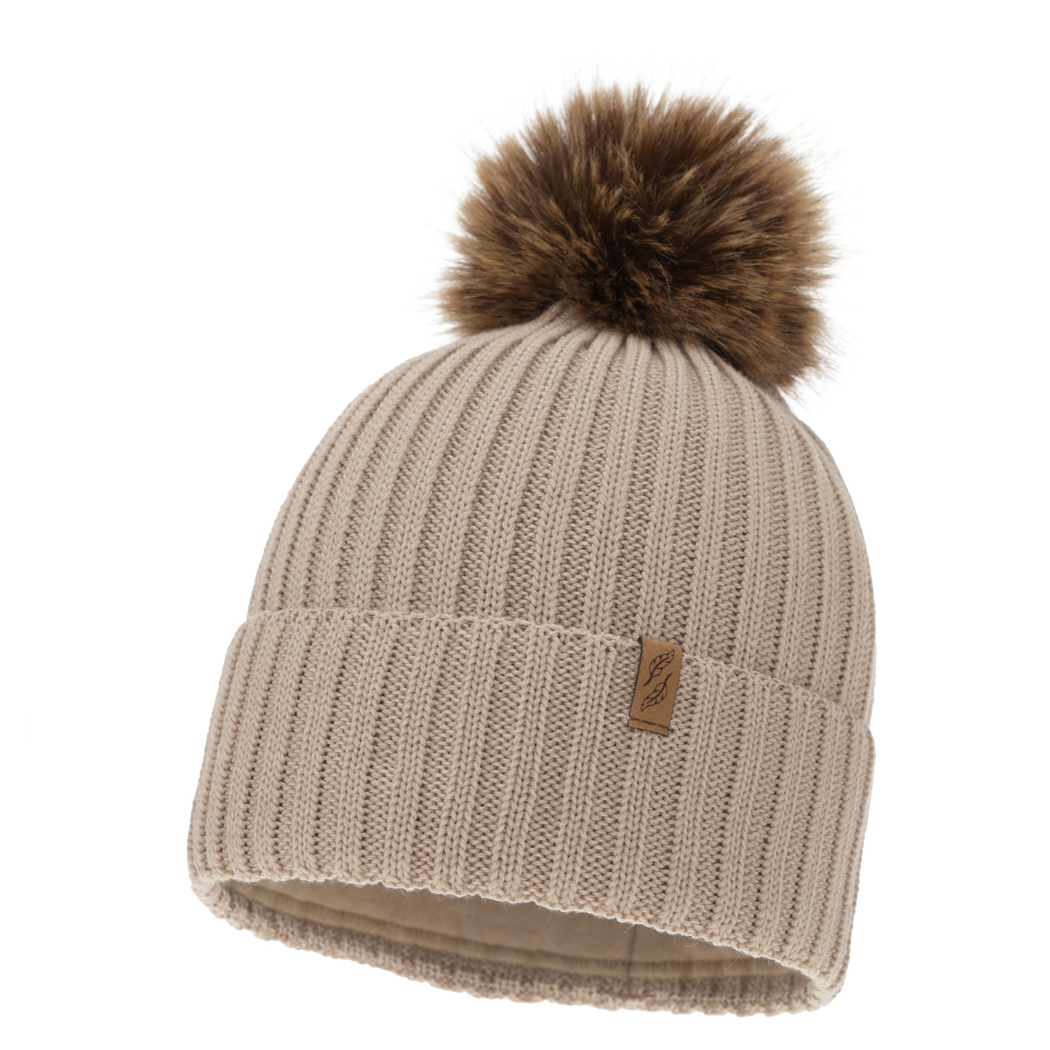 Woman's winter hat, beige, with merino wool, Zamira