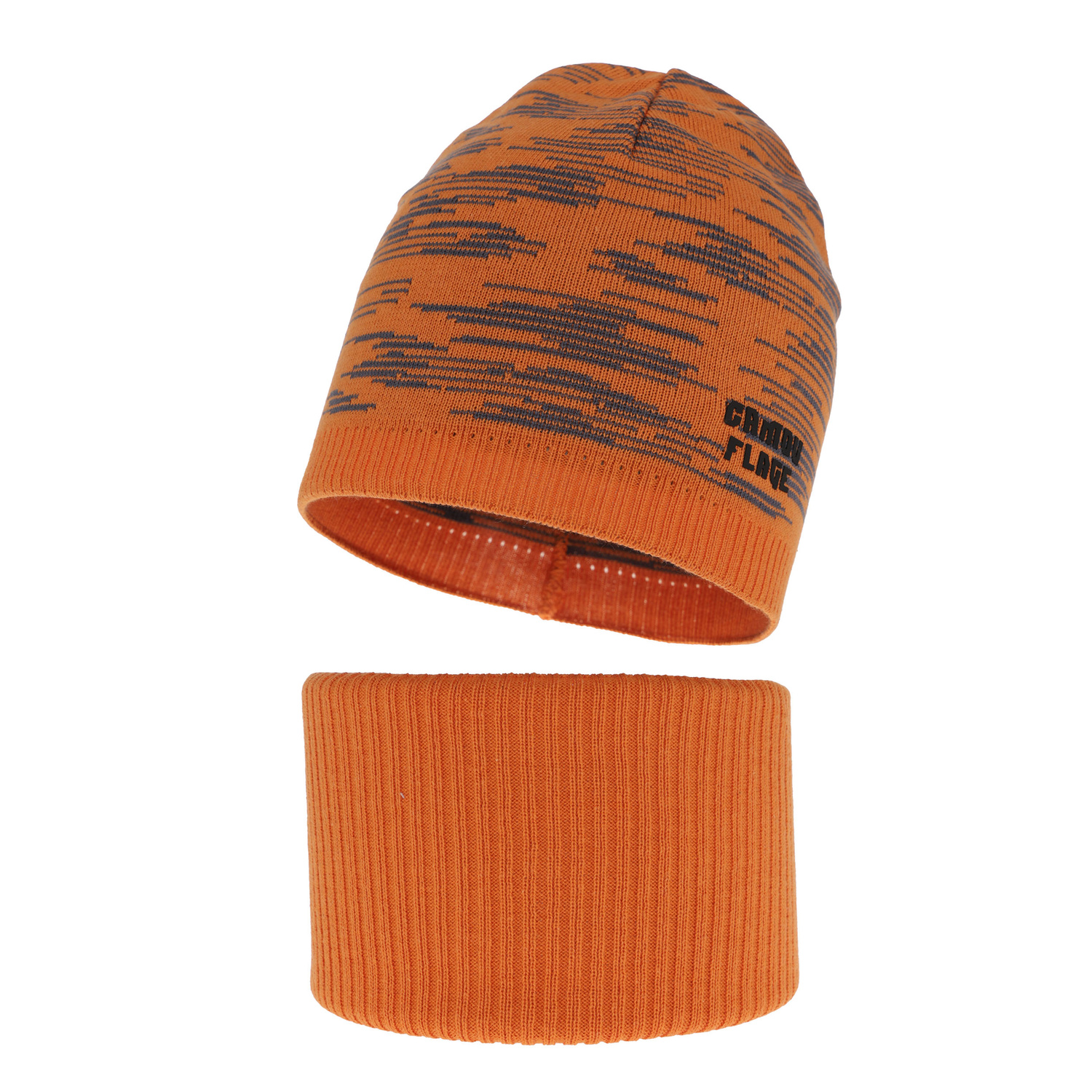 Children's autumn/ spring set: hat and tube scarf, with cotton, orange Carter