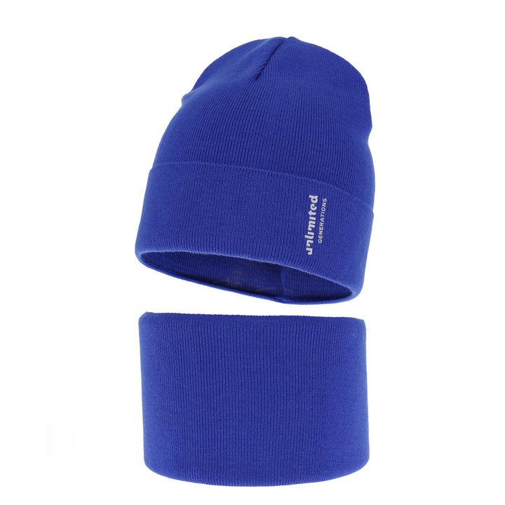 Children's autumn/ spring set: hat and tube scarf, with cotton, blue Timothe