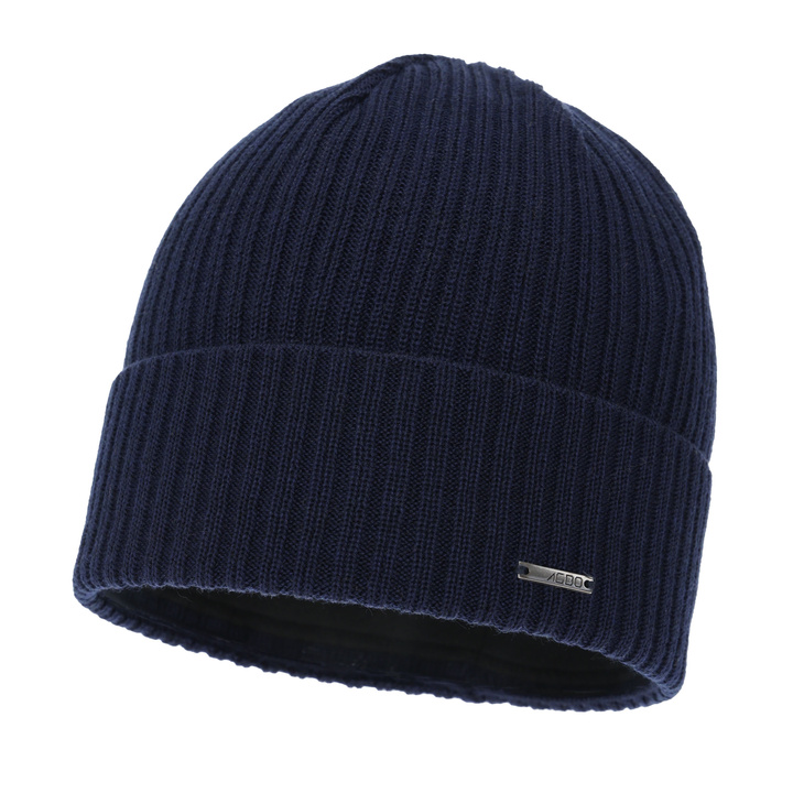 Men's winter hat, navy blue, with merino wool, Baltor
