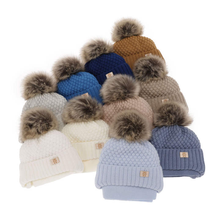 Boys winter set hat and scarf light blue with pompom Norberto