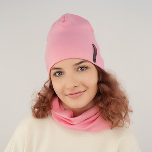 Girl's spring/ autumn set: hat and tube scarf pink Flores