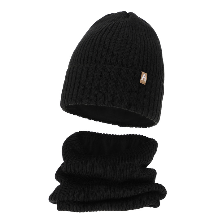 Girl's winter set: hat and tube scarf black merino wool Peggy