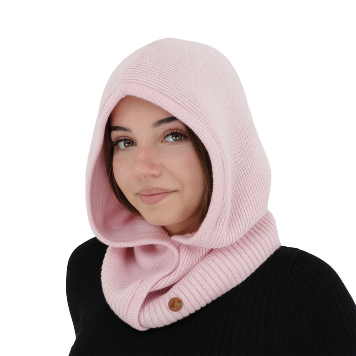 Balaclava autumn, winter, women's, light pink, merino wool with cashmere, Kiruna
