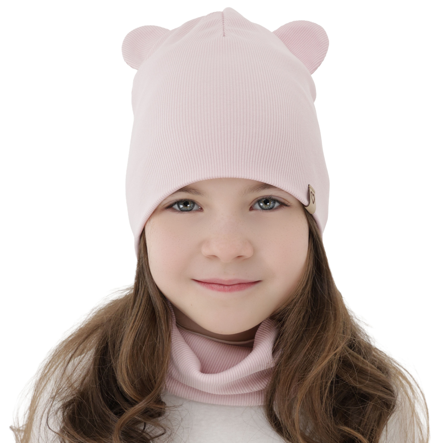 Girl's spring, autumn set: hat and tube scarf, pink, cotton, Luminia