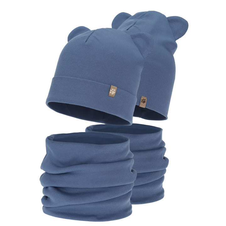 Boy's spring, autumn set: hat and tube scarf, blue, Farim