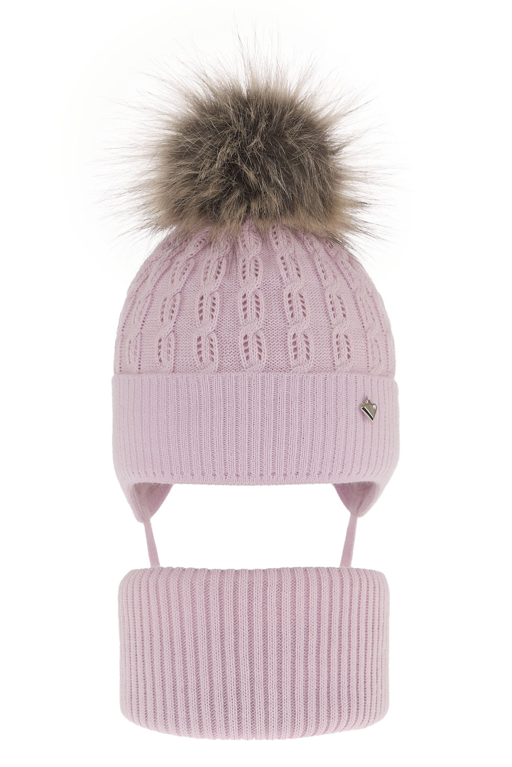 Girl's winter set: hat and tube scarf violet with pompom Tukana