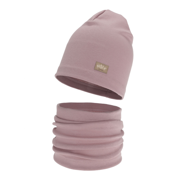 Girl's spring, autumn set: hat and tube scarf, pink, cotton, Torila