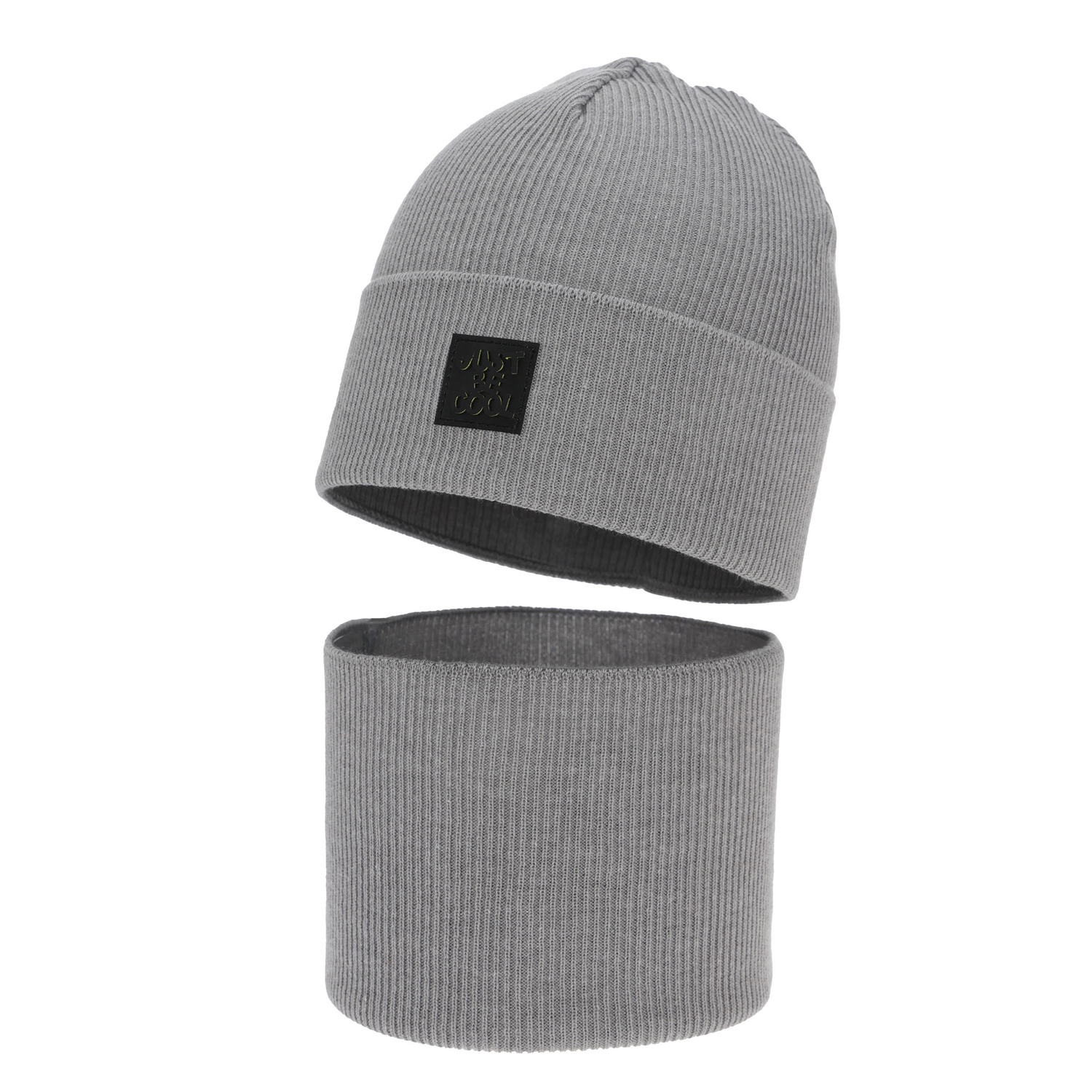 Boy's spring, autumn set: hat and tube scarf, with cotton, light gray, Jonas