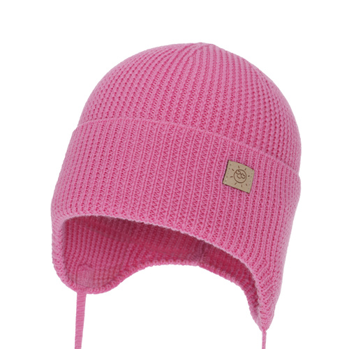 Girl's winter/ autumn/ spring hat, 100% merino wool, with ears, pink, Bafra