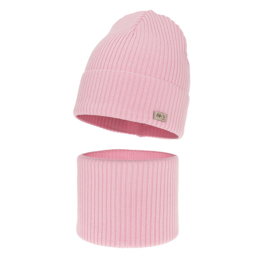 Girl spring autumn set hat and tube scarf pink 100% extra fine merino wool Itra