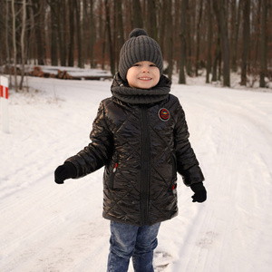 Boy's winter set: hat and tube scarf grey Wiliam with pompom