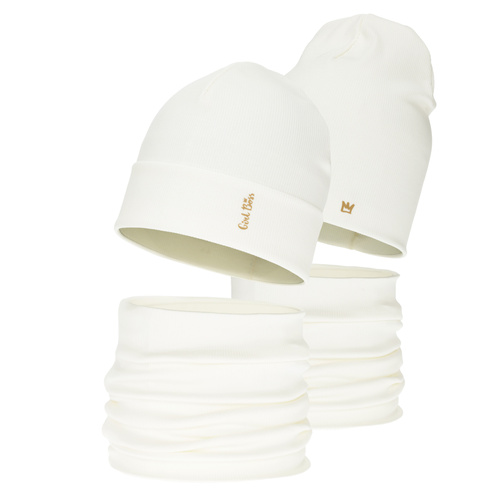 Girl's spring, autumn set: hat and tube scarf, cream, cotton, Carina