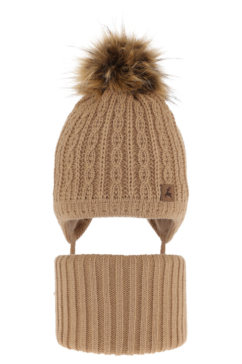 Boy's winter set: hat and tube scarf camel Pago with pompom