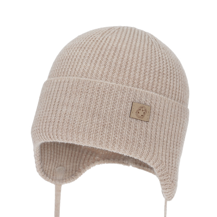 Boy's winter/autumn/spring hat, 100% merino wool, with ears, light beige, Bakadi
