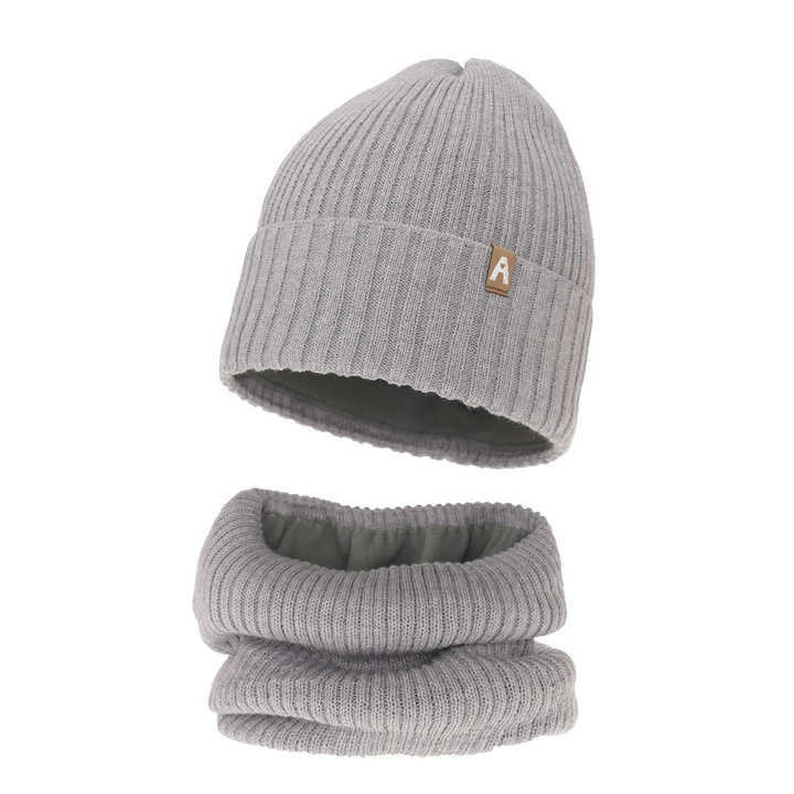 Girl's winter set: hat and tube scarf grey merino wool Peggy