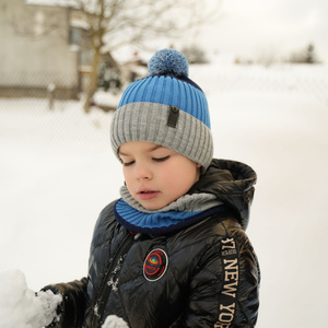 Boy's winter set: hat and tube scarf grey Karson with pompom
