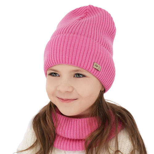 Girl spring autumn set hat and tube scarf beige 100% extra fine merino wool Itra