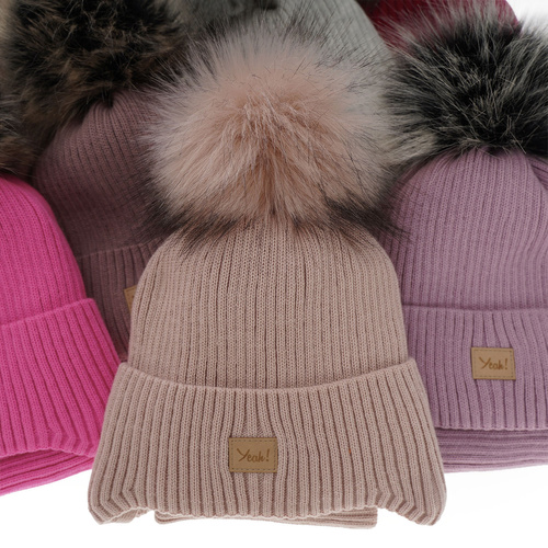 Girl's winter set: hat and tube scarf pink Dilajla with pompom