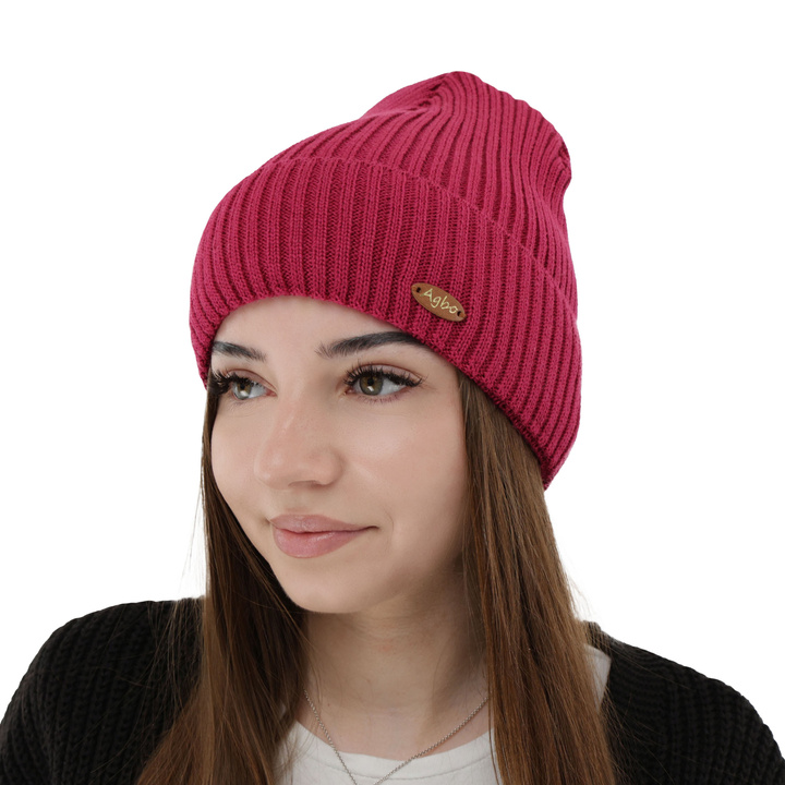 Women's winter hat, amaranth, with merino wool Shila